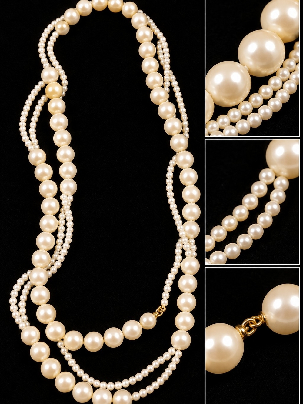 Vintage Late 1970s Extra Long Faux Pearl Multi Strand Necklace